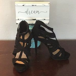 High heeled black shoes